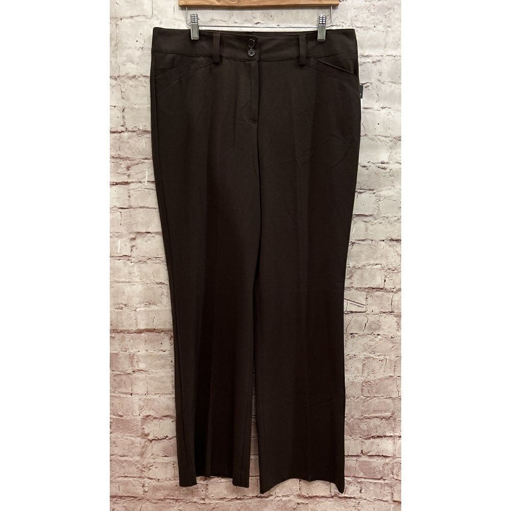 New Directions Womens Fit & Flare Chocolate Brown Flat Front Career Pant Size 12